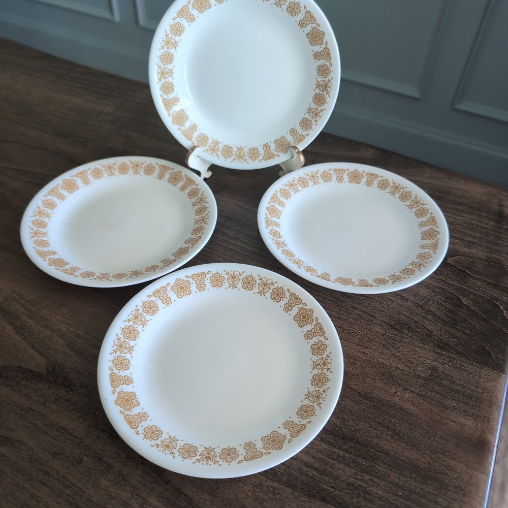 Set of 4 Vintage Corelle Butterfly Gold 6.75" Bread/ Dessert Plates USA Corning